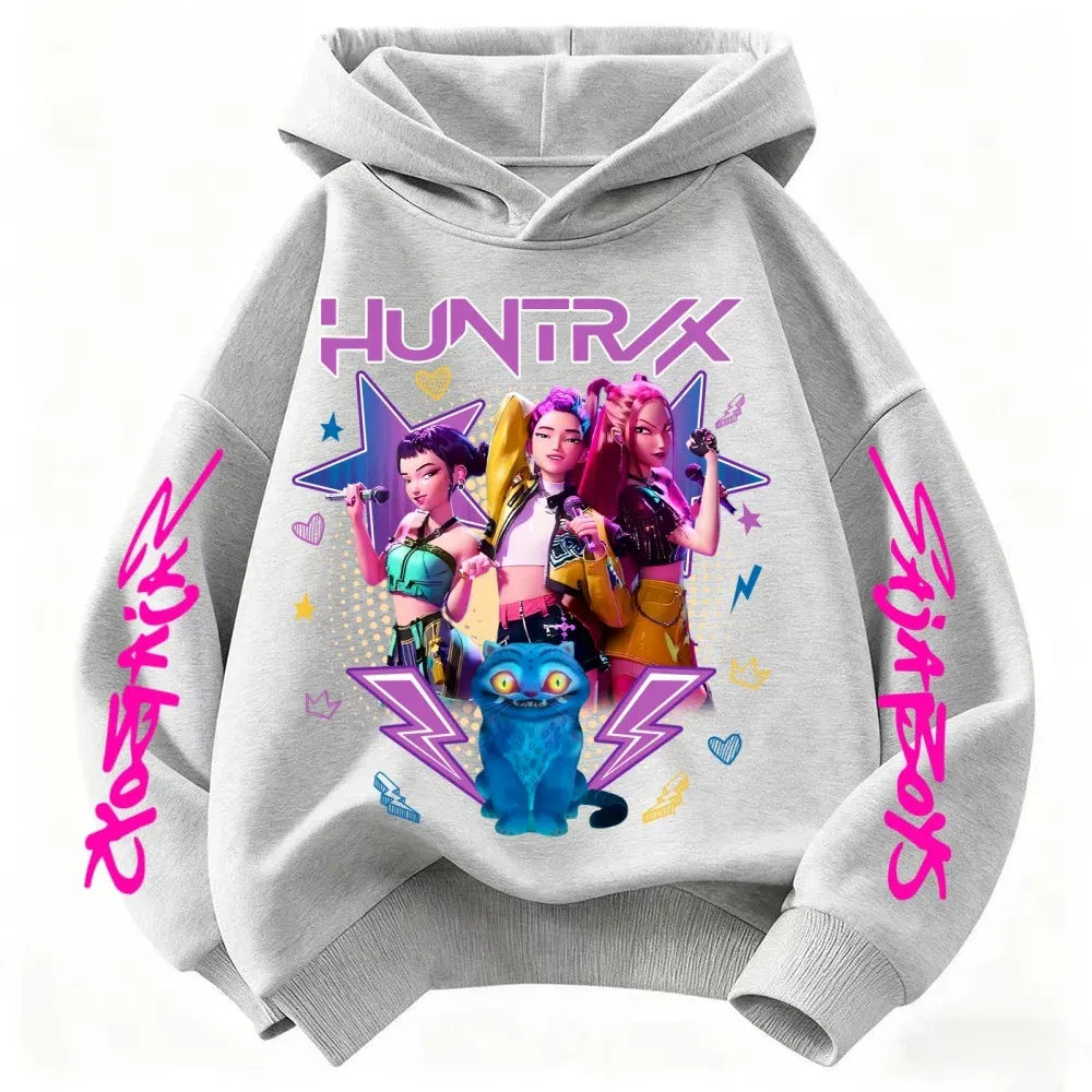 Color: Ivory, Kid Size: 4T - Demone Hunter Girl's Pink Hooded Streetwear Autumn Cute Anime Baby Pullover Kids Y2K Kawaii Long Sleeved T-shirt Casual Clothes