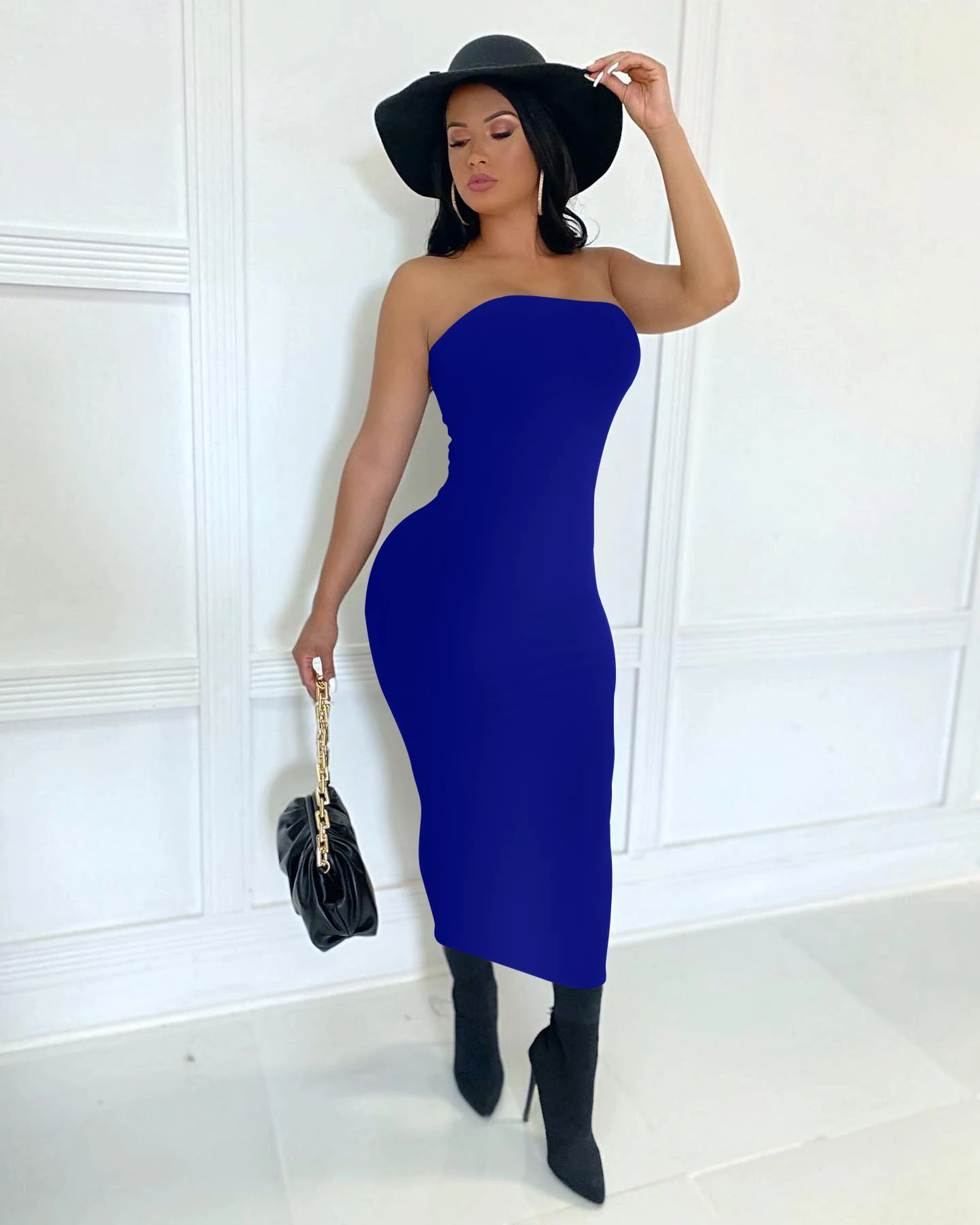 Color: Blue, Size: XL - summer women's sexy sleeveless chest wrapped Long Beach Dress