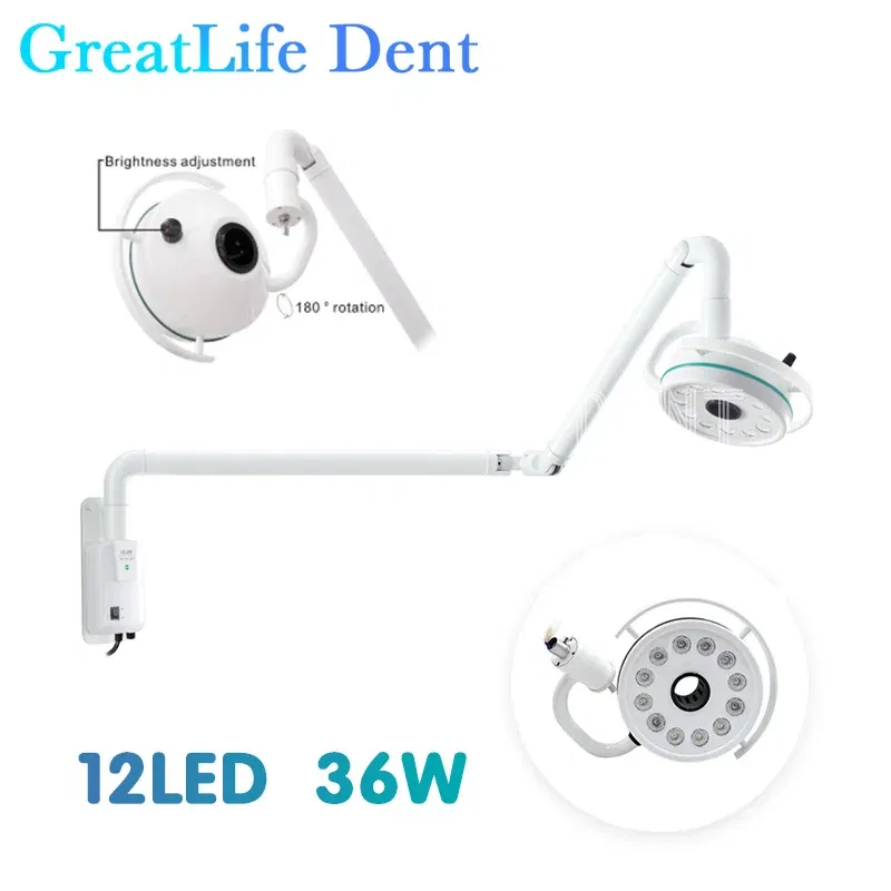 Ships From: CHINA, Color: 2 - GreatLife Dent Wall-Mounted 36w 12Leds Lamp Dental Oral Light For Dentistry Clinic Operation Shadowless Surgical Lamp