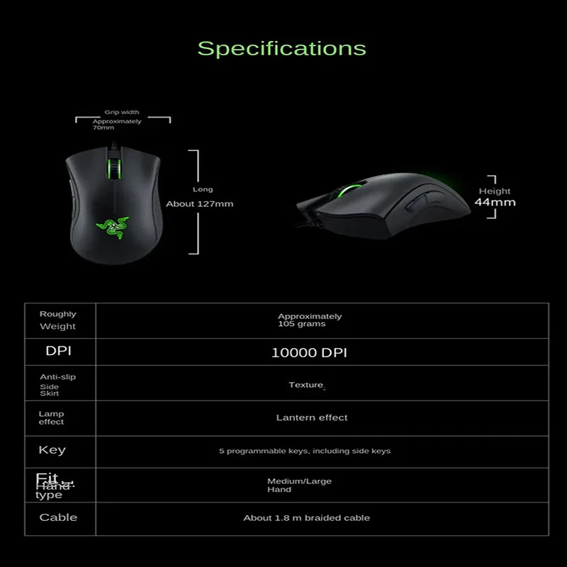 Color: WHITE - Mouse RazerPurgatory Viper Standard Edition 6400DPI Wired Gaming Mouse Brand Merchandise Birthday Gift Graduation Gift Wholesale
