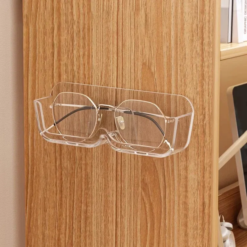 Color: Pink - Glasses Display Cabinet Sunglasses Storage Box Wall Mounted Perforated Free Sunglasses Storage Glasses Rack Home Tidying