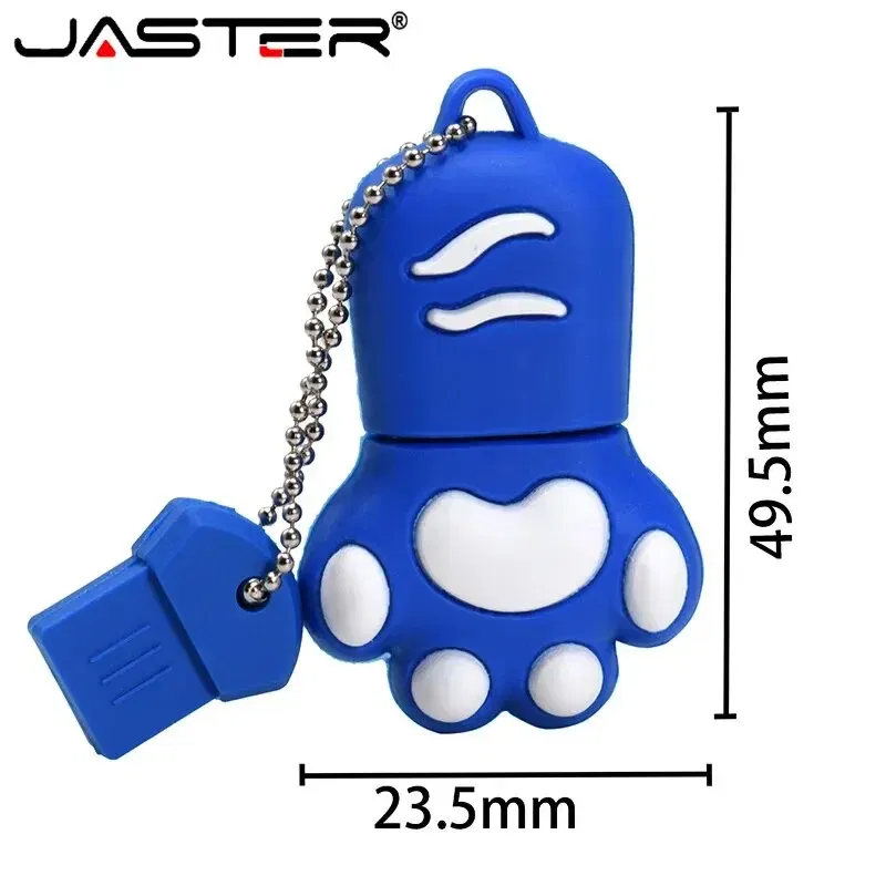 Capacity: 32GB, Color: Blue - JASTER Cute Cat Claw USB Flash Drive 64GB Cartoon Memory Stick 32GB Creative Gift Pen Drive 16GB Pink Silicone External Storage