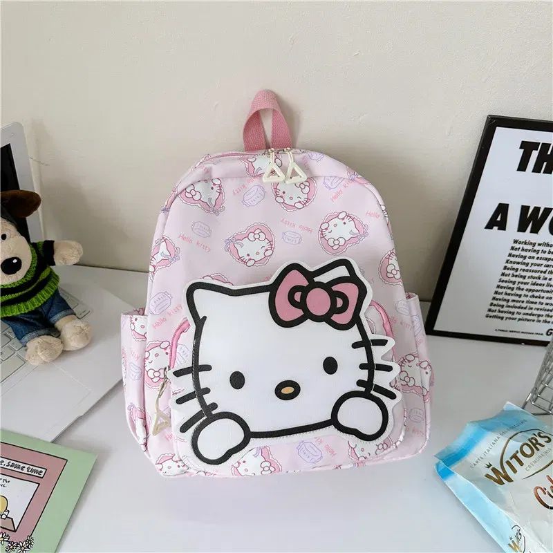 Color: Beige, Size: 16 inches - Sanrioed Anime Hello Kitty Cinnamoroll My Melody Kuromi Cute Kid Backpack Kawaii Cartoon Leather Mini School Bag Holiday Gift