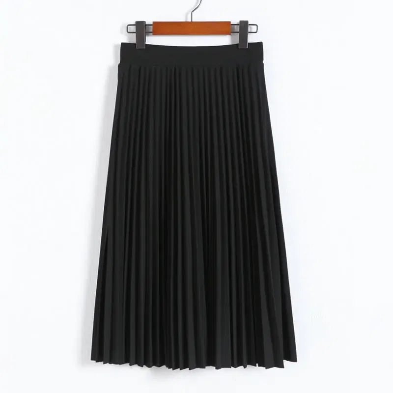 Color: Pink, Size: One Size - Spring and Autumn New Fashion Women's High Waist Pleated Solid Color Half Length Elastic Skirt Promotions Lady Black Pink