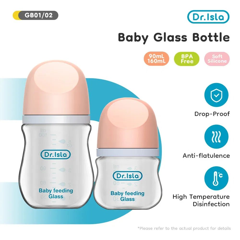 Color: Pink - Dr.isla Glass Bottles Newborn Feeding Bottles 80ML/160ML Baby Bottle Anti-flatulence Milk Feeding Bottles Infant BPA free