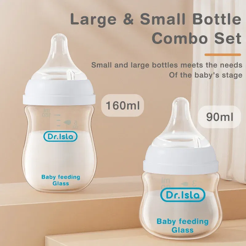Color: Pink - Dr.isla Glass Bottles Newborn Feeding Bottles 80ML/160ML Baby Bottle Anti-flatulence Milk Feeding Bottles Infant BPA free