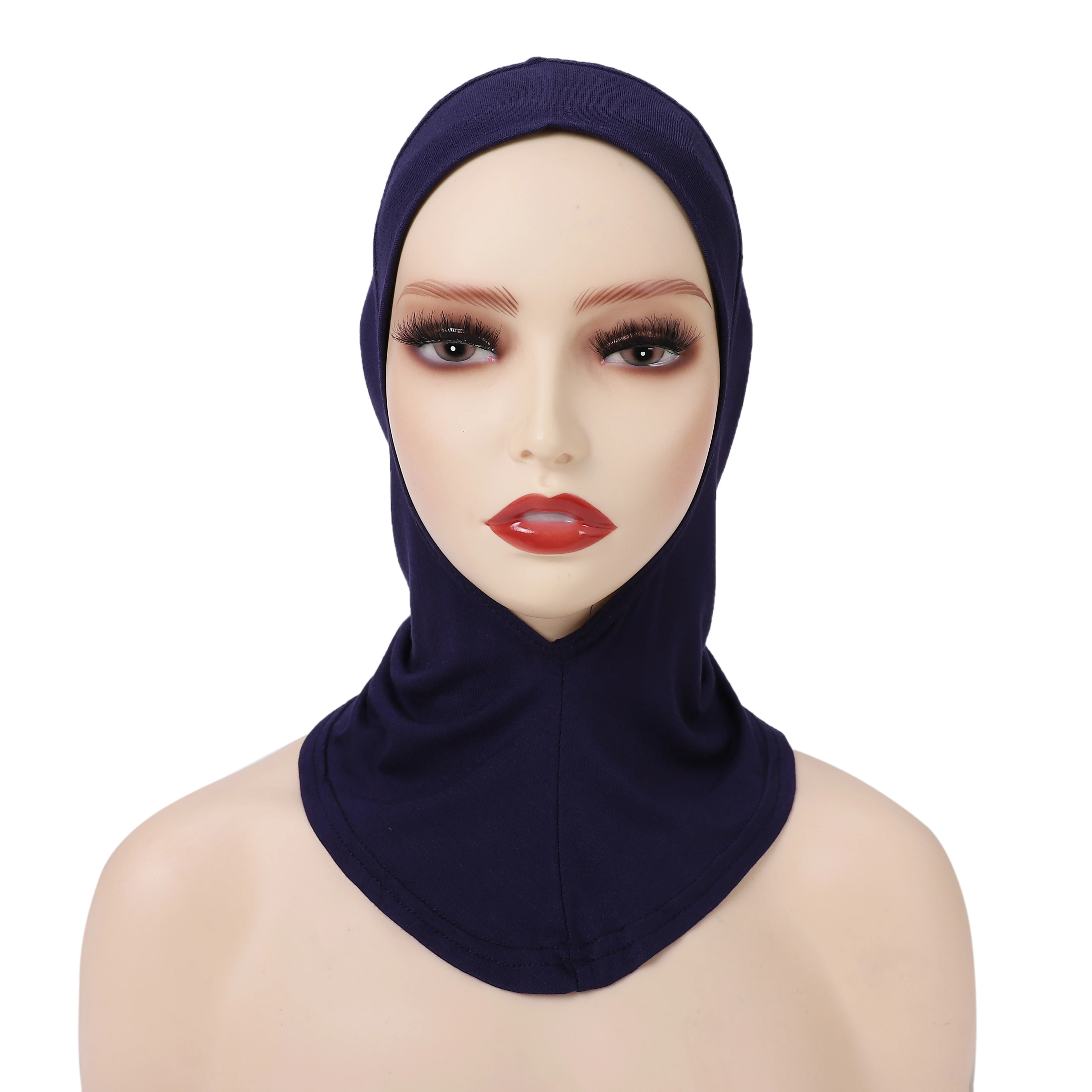 Color: lce grey - 1 Piece Turban Caps for Women Muslim Underscarf Modal Hijab Inner Caps Stretchy Full Cover Shawl Cap Full Neck Coverage