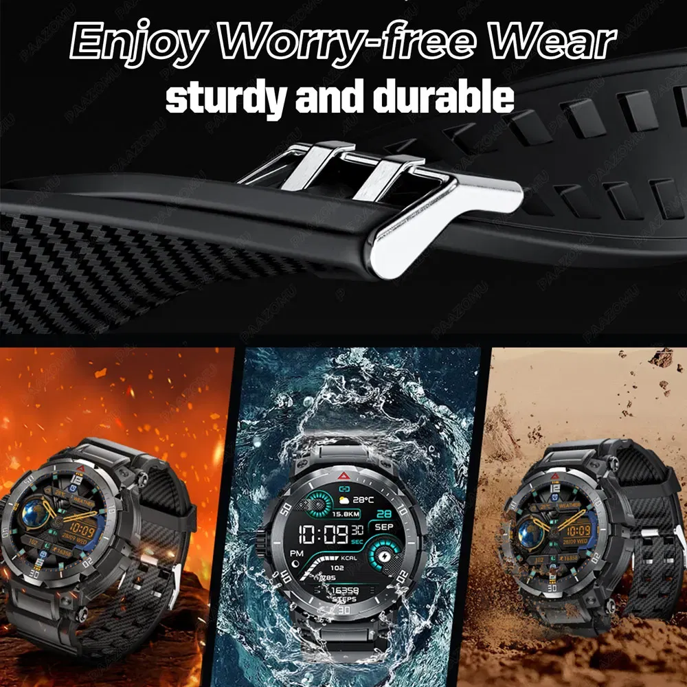 Color: Black - New 3 in 1 Smart Watch for Men With TWS Headset Rugged Military Bluetooth Call Fitness Tracker IP67 Waterproof  for Android iOS