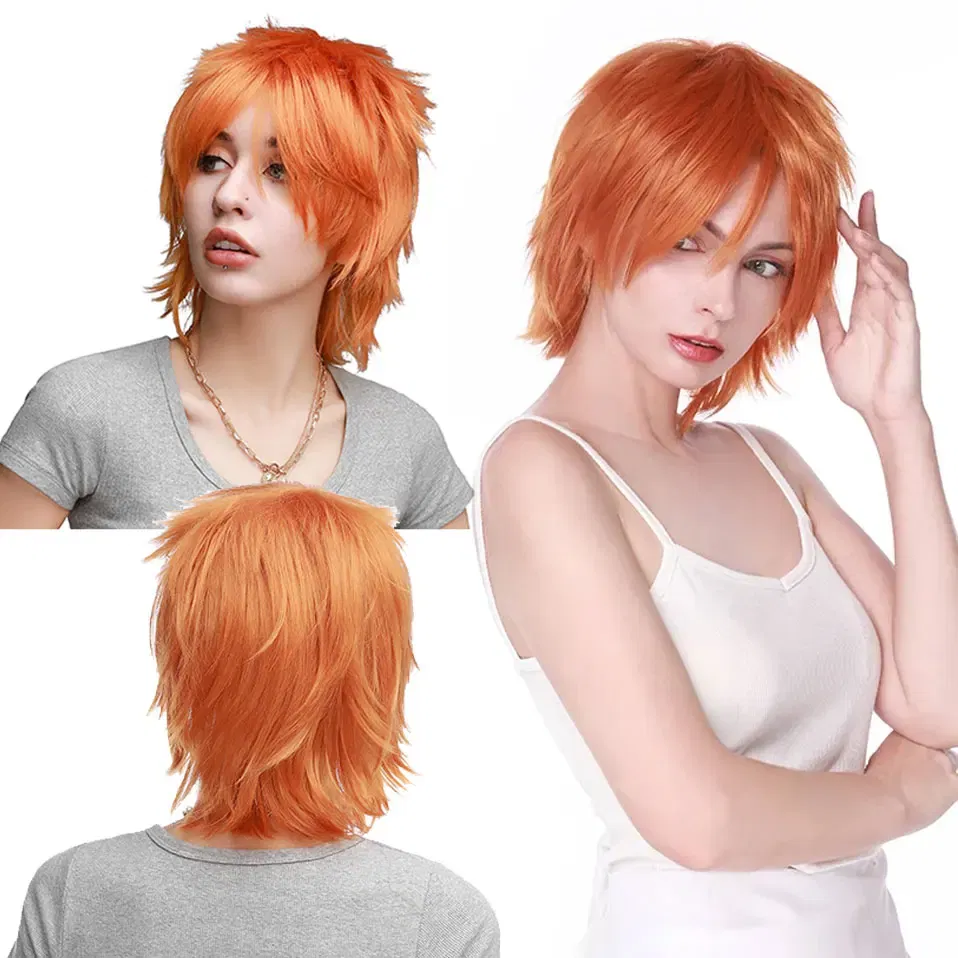 Color: T4/27/30, Ships From: CHINA, Stretched Length: 8inches - S-noilite Synthetic Short Wig Blue Brown Black Women Men Cosplay Costume Party Head Wigs Hair