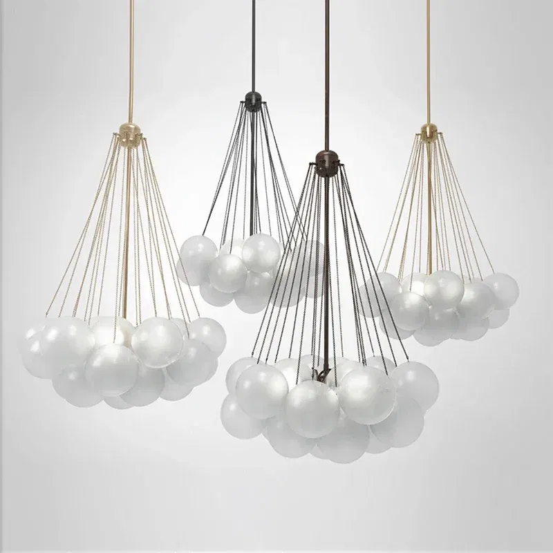 Modern Glass Ball Hanging Chandelier for Living Dining Table Room Decoration Kitchen Lamps Gold Black LED Ceiling Pendant Light