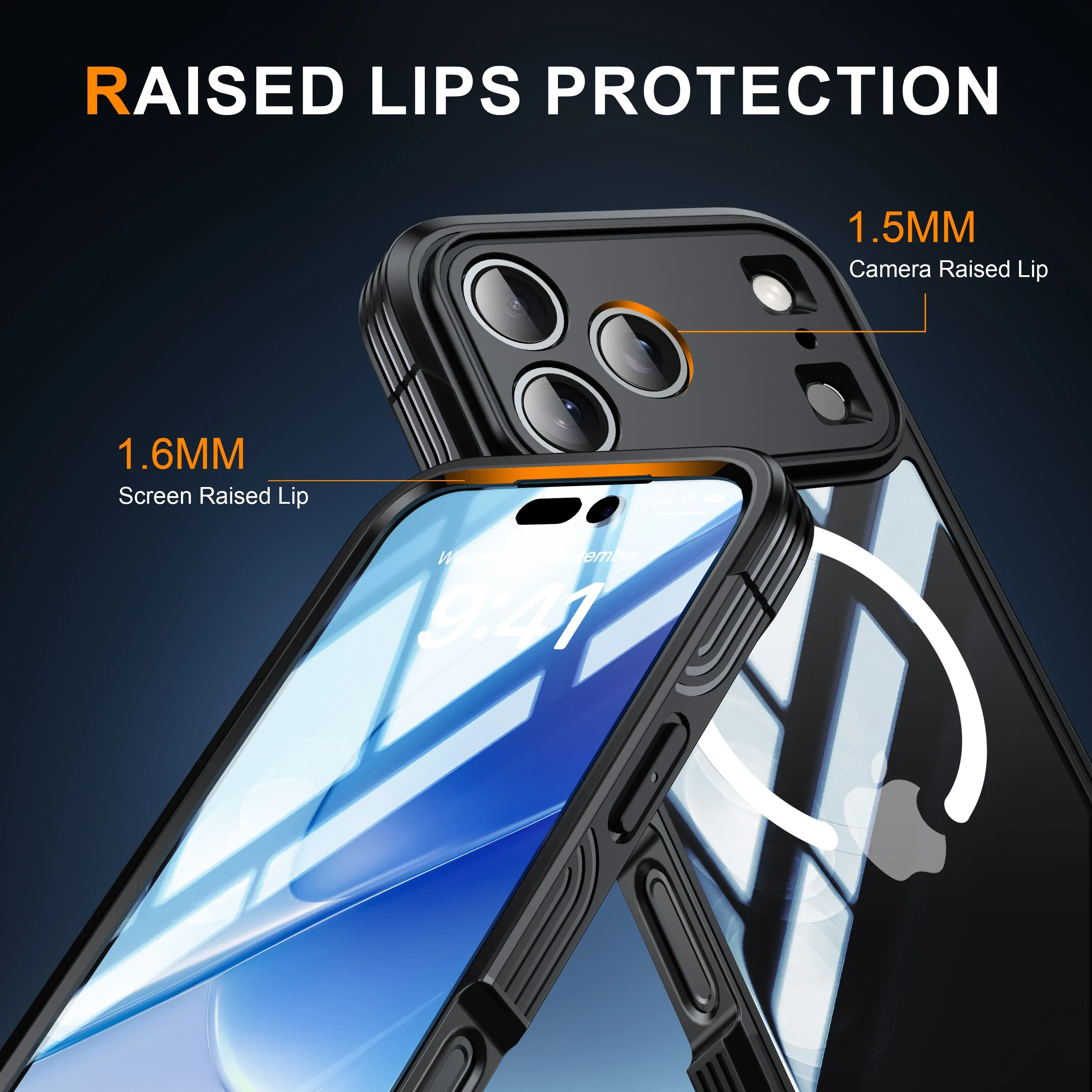 Color: Orange, Compatibility by Model: iPhone17 Pro - Shellbox-For iPhone17promax/17Air phone case, drop-resistant, ultra-thin transparent magnetic, scratch-resistant and wear-resist