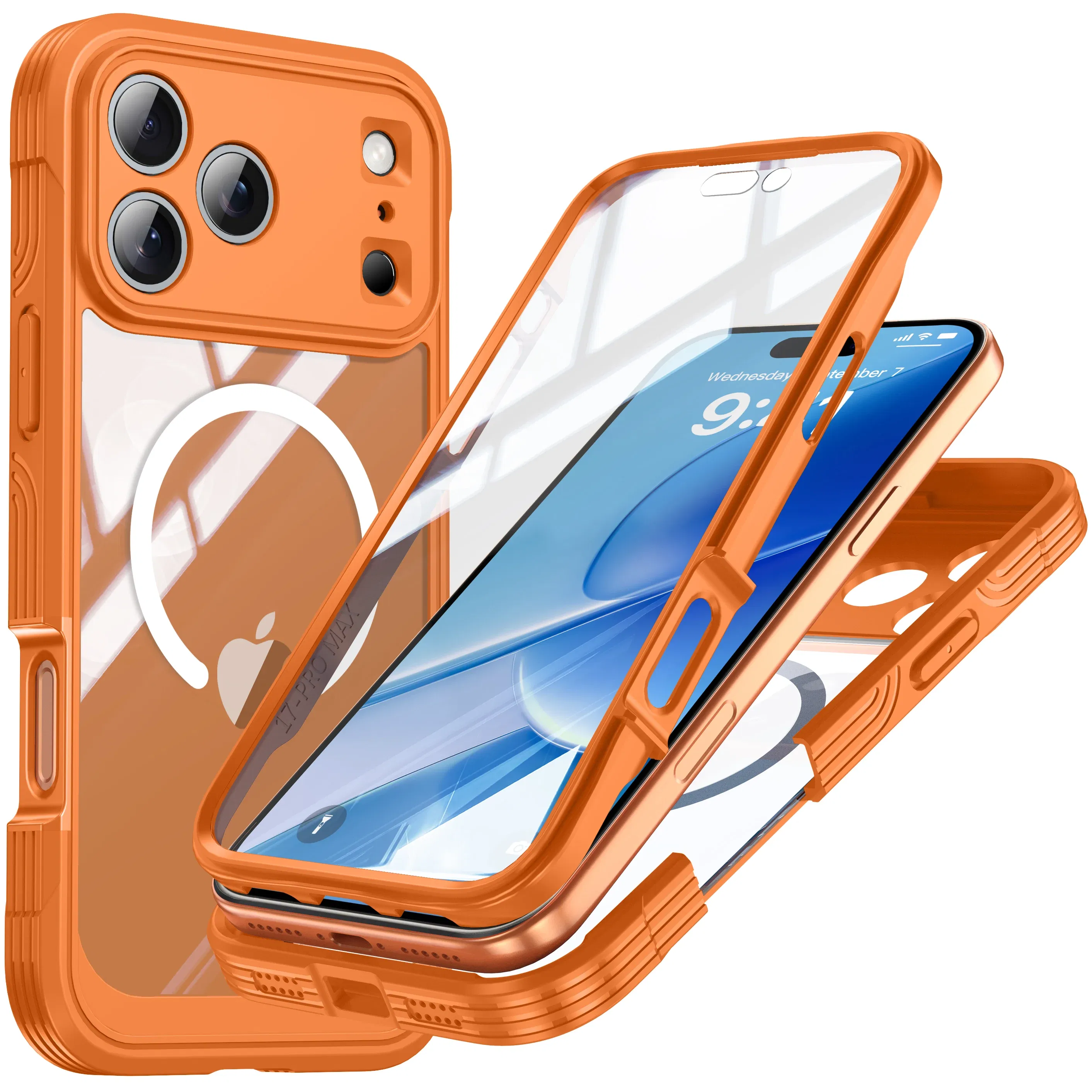 Color: Orange, Compatibility by Model: iPhone17 Pro - Shellbox-For iPhone17promax/17Air phone case, drop-resistant, ultra-thin transparent magnetic, scratch-resistant and wear-resist