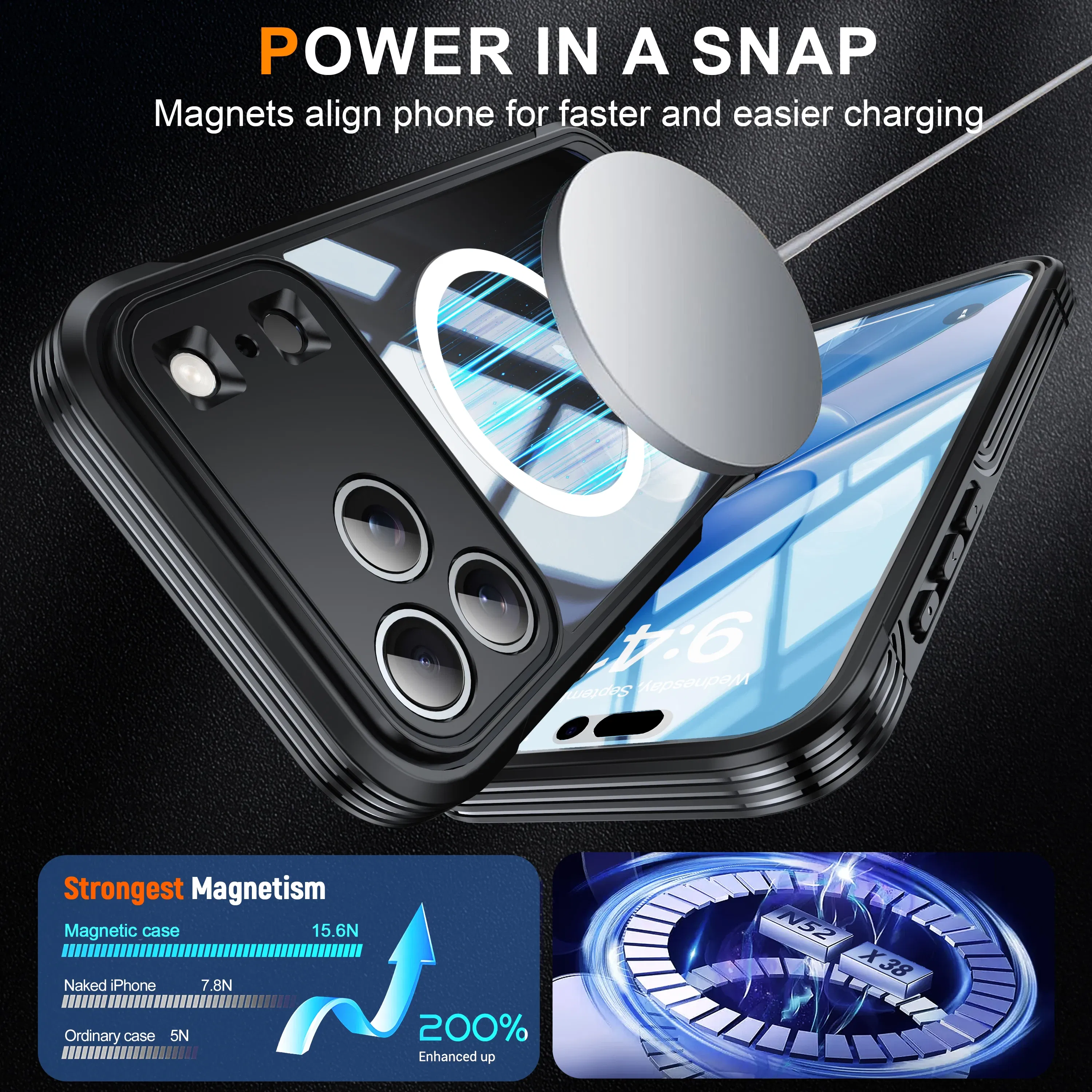 Color: Orange, Compatibility by Model: iPhone17 Pro - Shellbox-For iPhone17promax/17Air phone case, drop-resistant, ultra-thin transparent magnetic, scratch-resistant and wear-resist