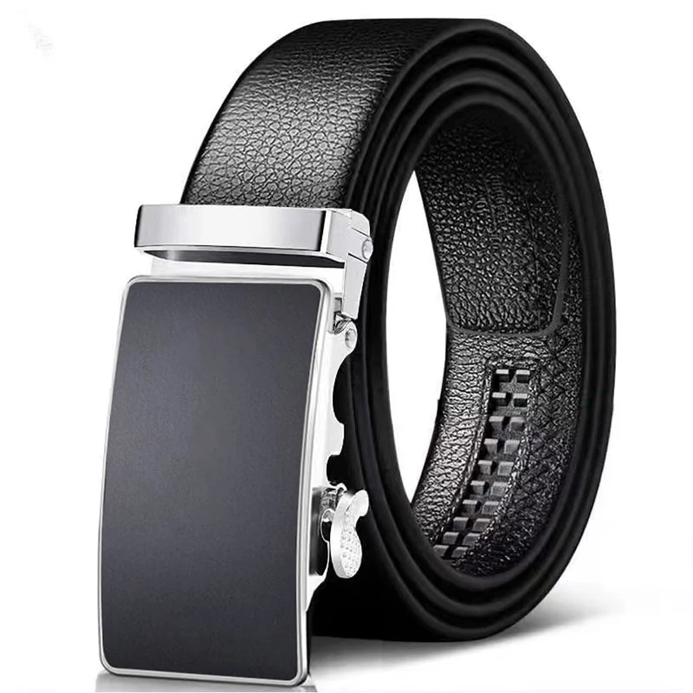 Color: WHITE, Belt Length: 130cm - Cowhide belt, men's leather belt, automatic buckle, men's top layer, high-end trendy buckle