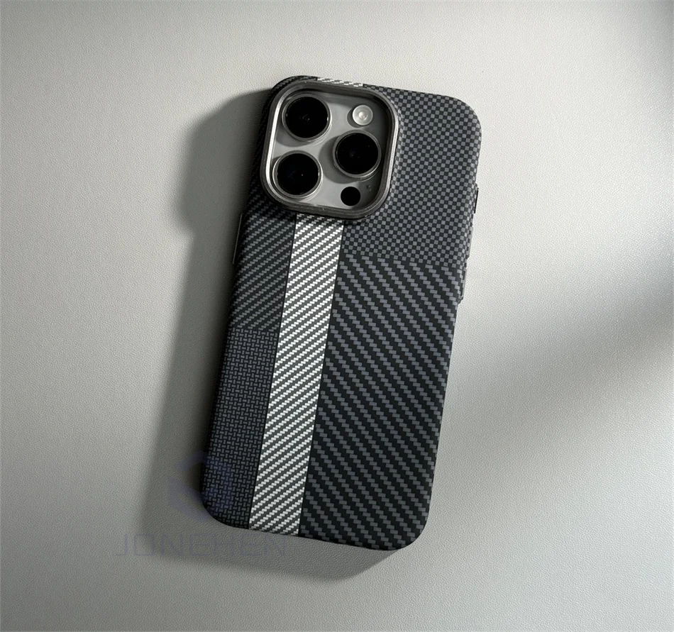 Color: Frosted Black, Material: PE - Luxury Alloy Lens Personalized Pixel 3D Relief Carbon Fibre Pattern Case For iPhone 13 14 15 16 Pro Max Slim Cover For Magsafe