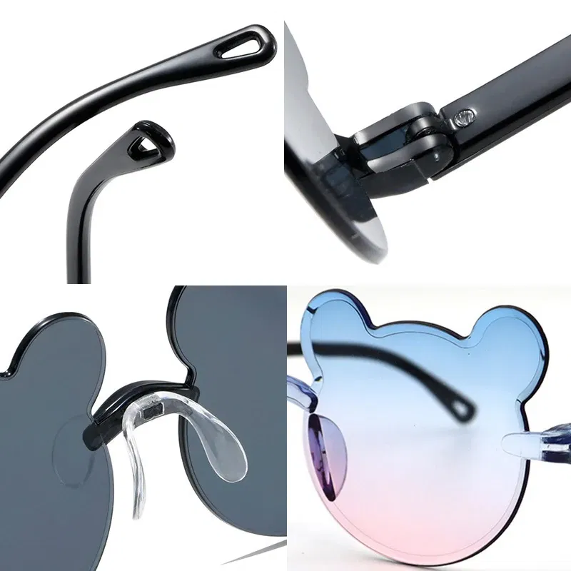Lenses Color: Red - Hot Sale!Children Cute Cartoon Bear Shape Sunglasses Boy Girls Summer Anti-UV UV400 Rimless Sun Glasses Kids Outdoor Sun Glasses