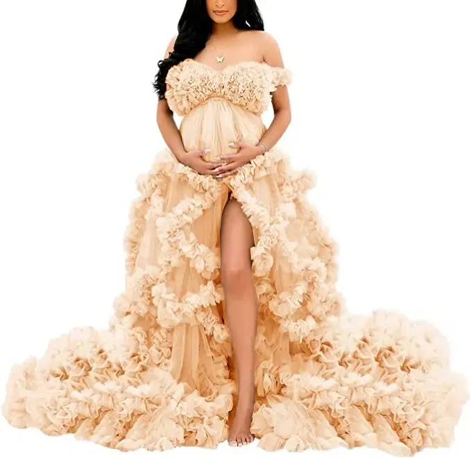 Color: Red, Maternity Size: S, Ships From: CHINA - Tulle Long Maternity Dress Photoshoot  п?»?°?‚ь?µ  photography dresses baby shower dresses for pregnant woman  п?»?°?‚ь?µ д?»я ?±?µр?&