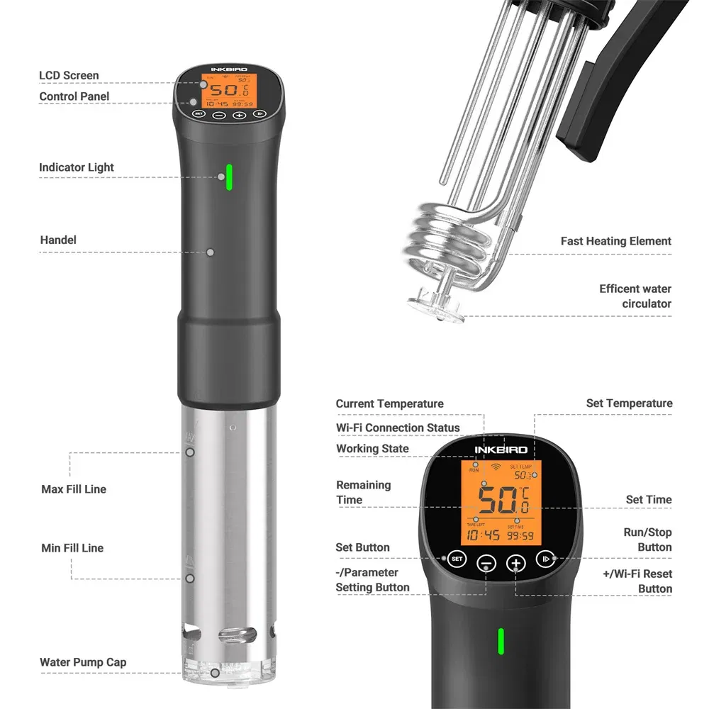 Color: Silver, Ships From: CHINA - INKBIRD Culinary Sous Vide ISV-200W Wi-Fi Precision Cooker Powerful&Durable Immersion Circulator with Stainless Steel Components