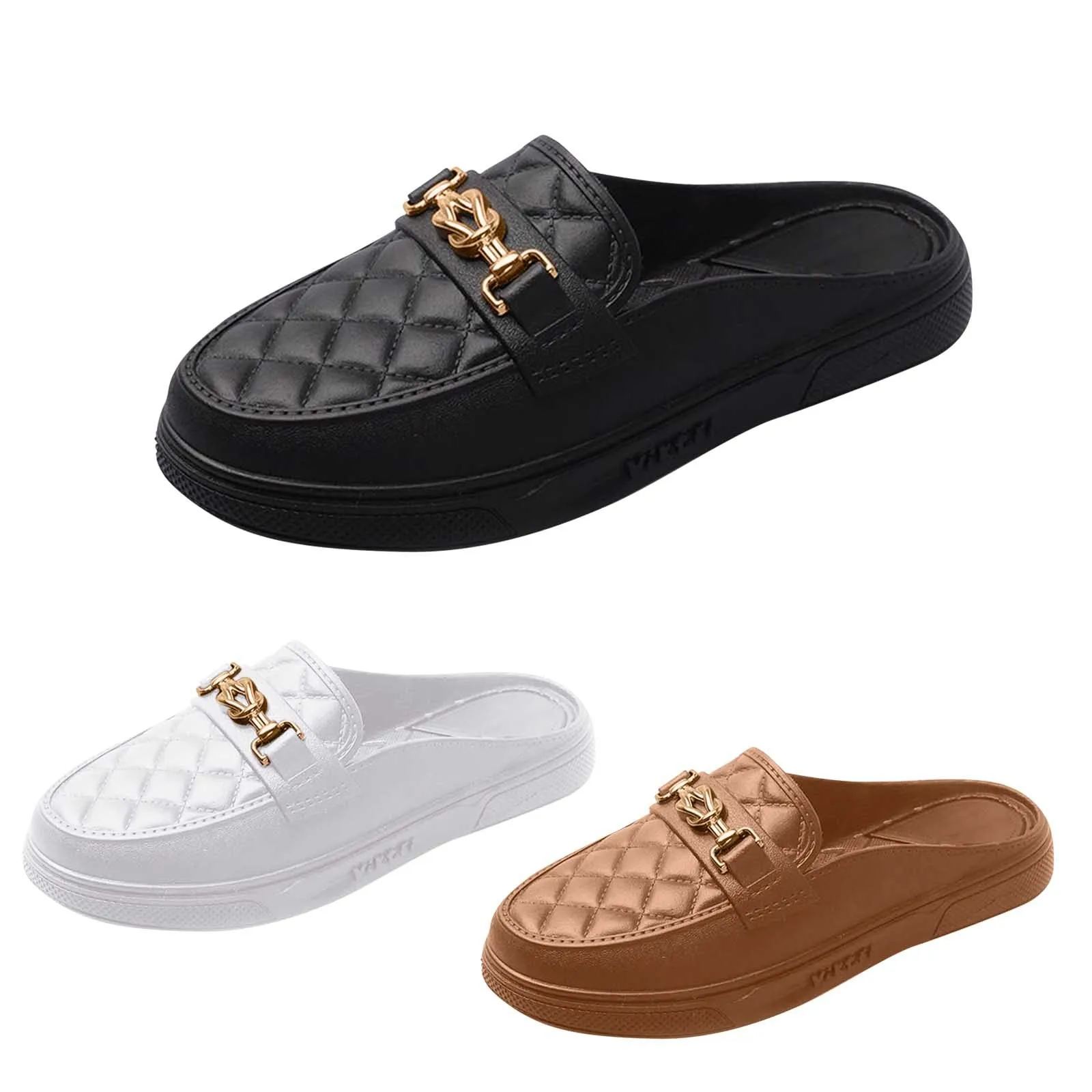 Color: Khaki, Shoe Size: 36 - Summer New Style Women's Soft Bottom Anti-slip Versatile Outer Wear Beach Flat Bottom Lazy Person One Step Casual Half Slippers