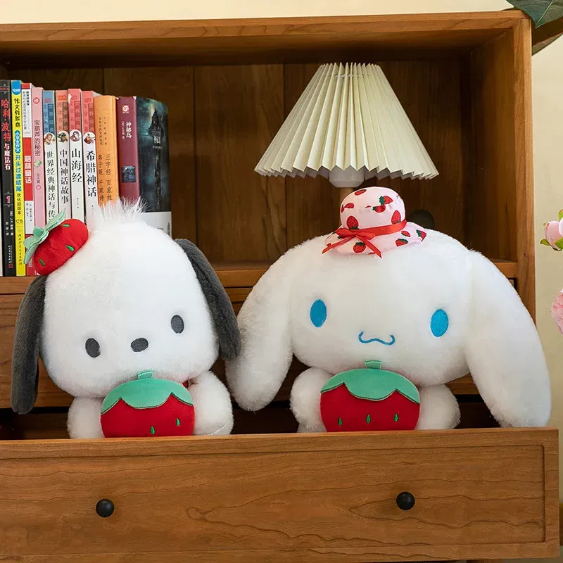 Color: WHITE, Height: 11cm-30cm - 25cm Cute Melody Doll Sanrio Fresh Strawberry Cinnamoroll Dog Series Pochacco Plush Toys Dolls Pillow Gifts for Kids