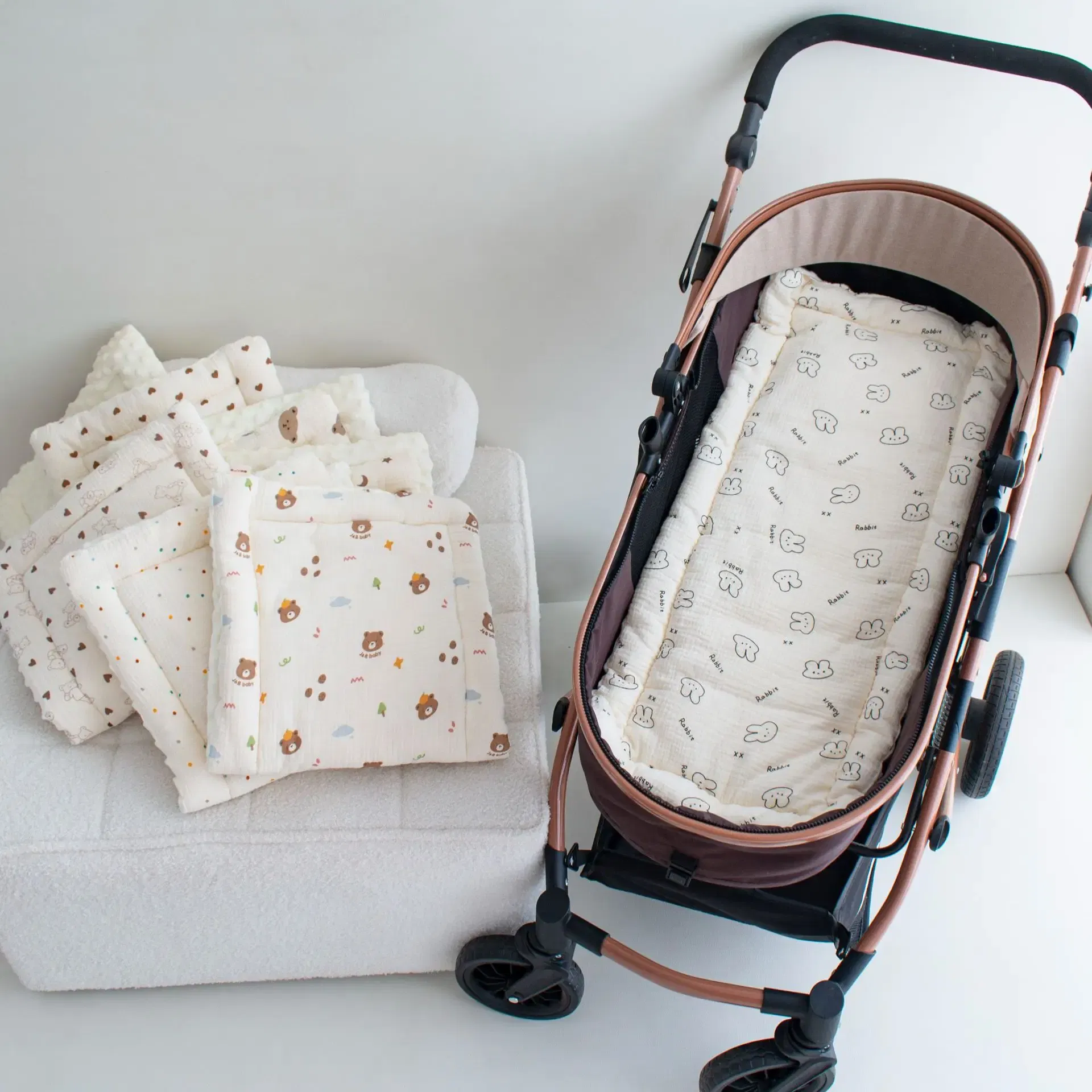 Color: Ivory - Baby Stroller Seat Cushion Soft Mattress Kids Pushchair Car Mat Stroller Accessories