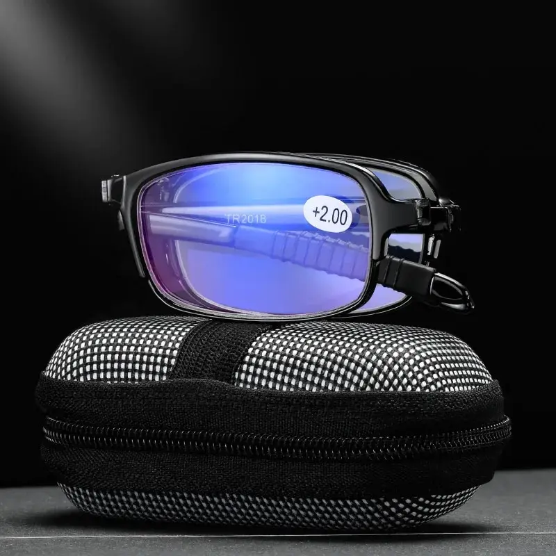 Frame Color: Black, Eye Prescription: +400 - Folding Reading Glasses Women's Presbyopia Glasses Ultra Light Fashionable Portable Anti Blue Light Men's TR90 Eyewears Glasses