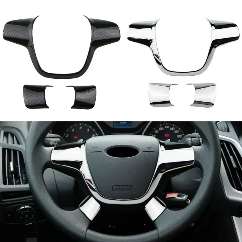 Color Name: Yellow - ABS Car Steering Wheel Cover Sequin Trim Sticker for Ford Focus 3 Mk3 Kuga Escape 2012 2013 2014 2015 accessories