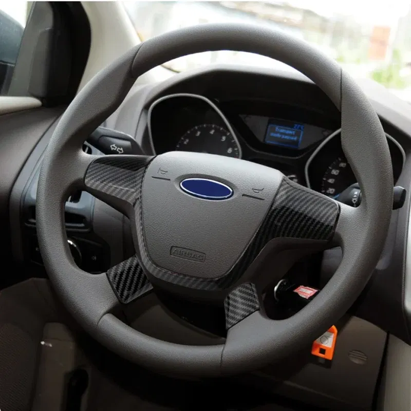 Color Name: Yellow - ABS Car Steering Wheel Cover Sequin Trim Sticker for Ford Focus 3 Mk3 Kuga Escape 2012 2013 2014 2015 accessories