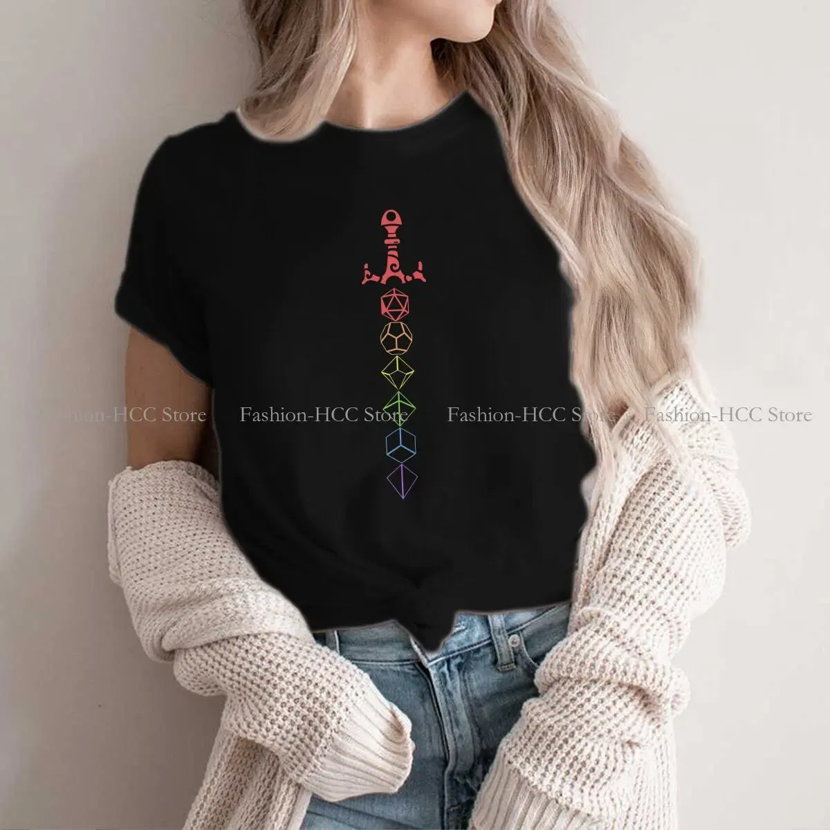 Color: black, Size: XXXL - Rainbow Dice Sword Tabletop RPG Gaming Unique Polyester TShirt DND Game Top Quality Hip Hop Graphic T Shirt Stuff