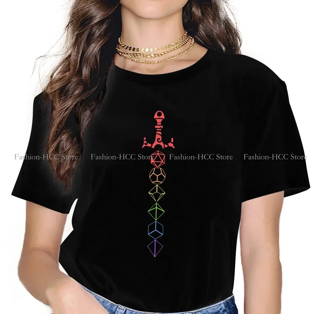 Color: black, Size: XXXL - Rainbow Dice Sword Tabletop RPG Gaming Unique Polyester TShirt DND Game Top Quality Hip Hop Graphic T Shirt Stuff