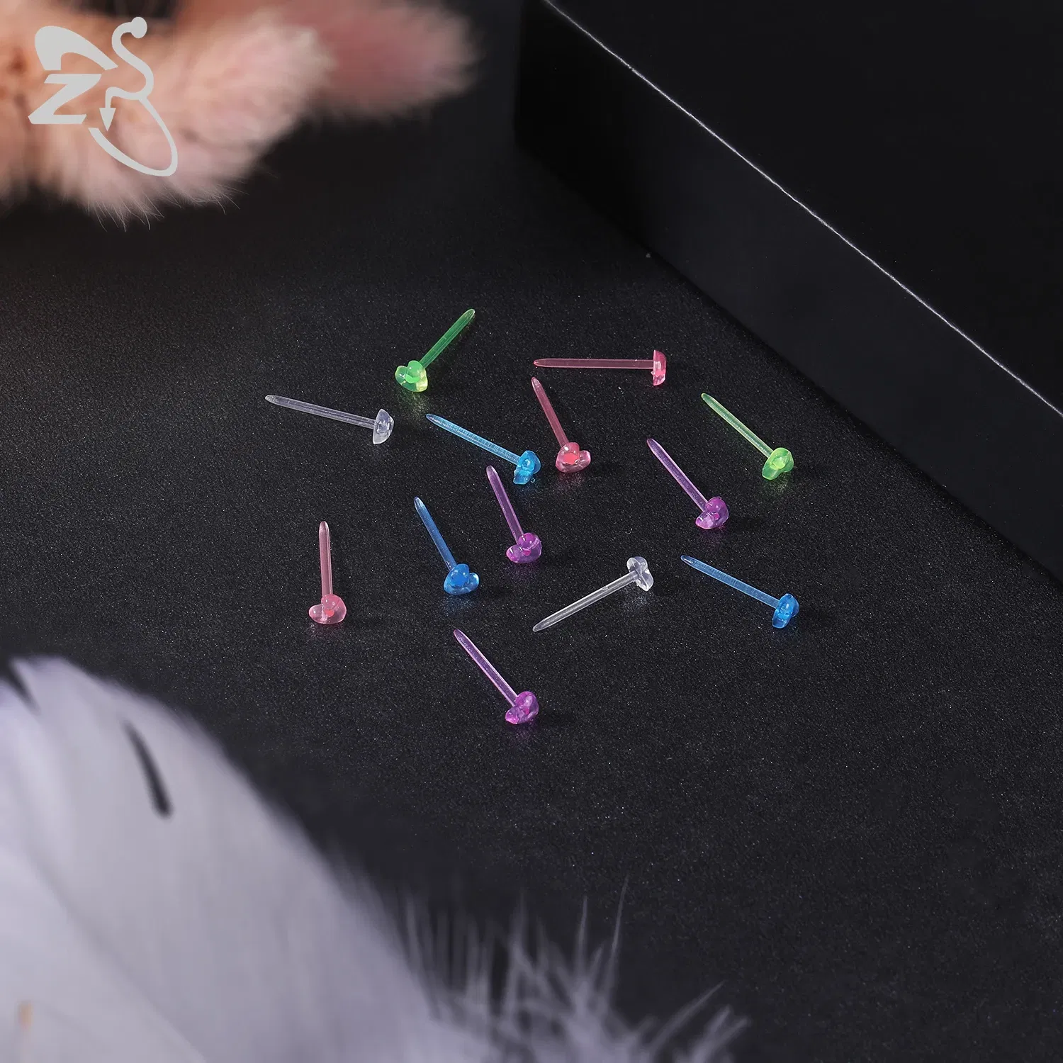 Metal Color: Antique Silver Plated - ZS 10-50pcs/lot Colorful Acrylic Stud Earring Invisible Transparent  Anti-allergy Ear Pin 20G Star Ball Curing Ear Hole Retainer