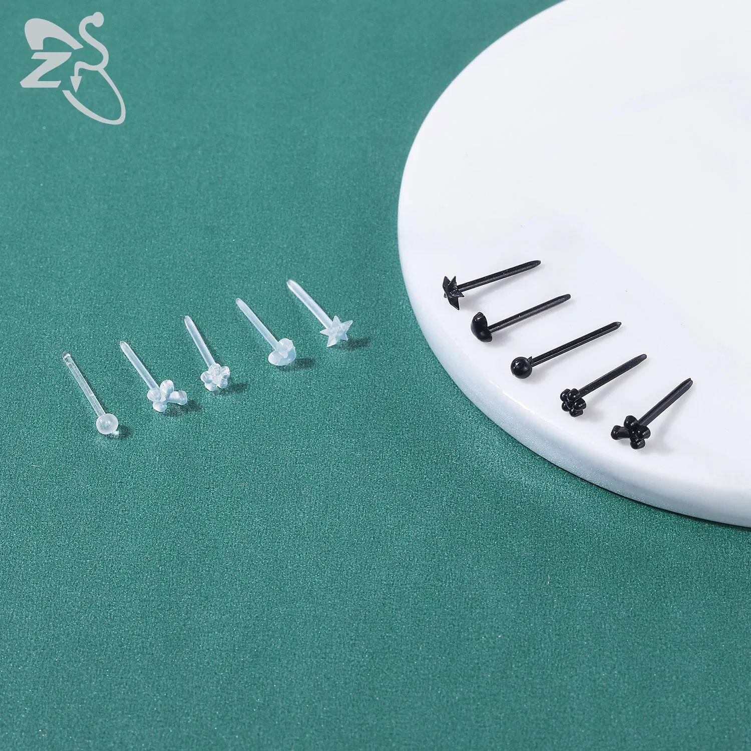 Metal Color: Antique Silver Plated - ZS 10-50pcs/lot Colorful Acrylic Stud Earring Invisible Transparent  Anti-allergy Ear Pin 20G Star Ball Curing Ear Hole Retainer