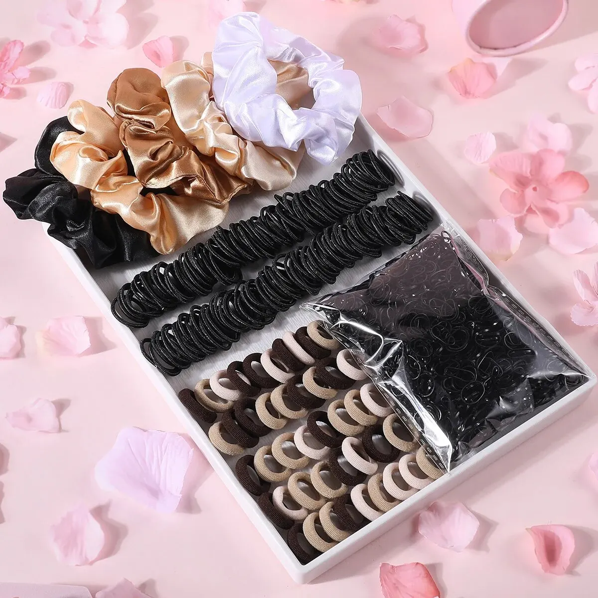 Color: Red - 2155Pcs Girls Colorful Hair Bands Set Nylon Elastic Rubber Band Satin Scrunchies Children Ponytail Holder Kids Hair Accessories