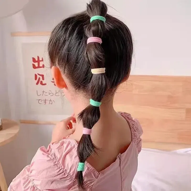 Color: Red - 2155Pcs Girls Colorful Hair Bands Set Nylon Elastic Rubber Band Satin Scrunchies Children Ponytail Holder Kids Hair Accessories