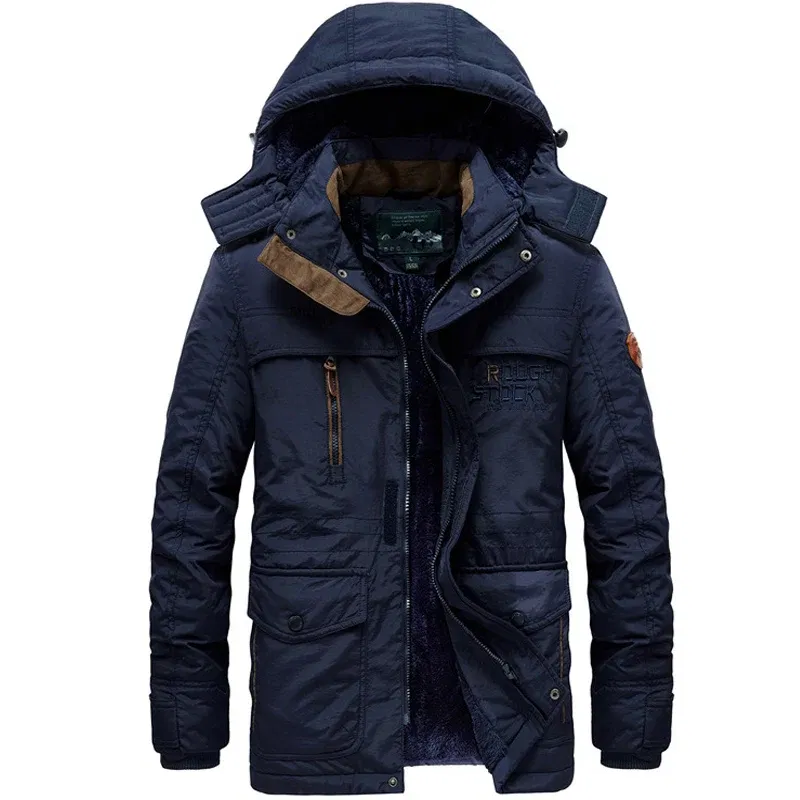 Color: Blue, Size: 5XL - TELLHIGH 2024 Winter Parka Men Jacket Mens Plus Velvet Men Hooded Windbreaker Coats Men Casual Warm Jackets Coat Detachable Hat