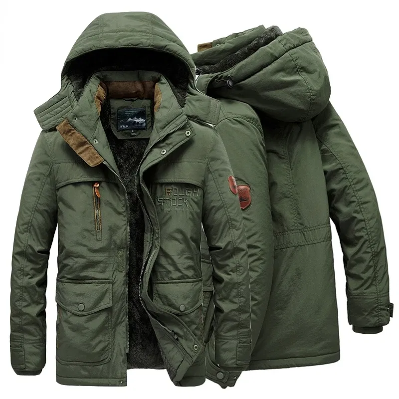 Color: Blue, Size: 5XL - TELLHIGH 2024 Winter Parka Men Jacket Mens Plus Velvet Men Hooded Windbreaker Coats Men Casual Warm Jackets Coat Detachable Hat