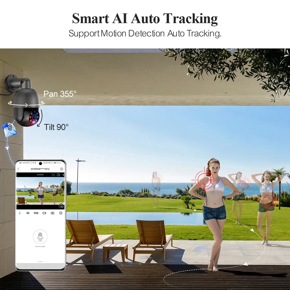 Sensor Size: 1/2.8'', Focus: 3.6mm, Ships From: CHINA - Techage 5MP 8MP PoE PTZ IP Camera Outdoor Waterproof 2 Way Audio Camera AI Human Detection Security Camera Xmeye for NVR System