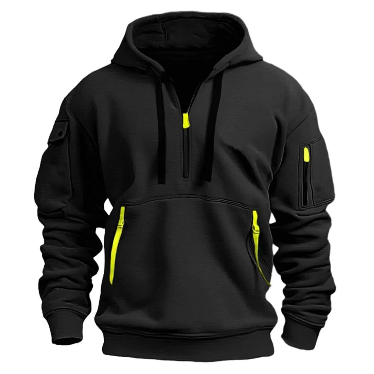 Color: black, Size: M, Sale by Pack: Pack of 1, Ships From: CHINA - New hoodie men zipper multi pocket hoodie Spring  Winter Fleece Warm Sweatshirt Fashion Streetwear Sports Hoody Solid Pullover