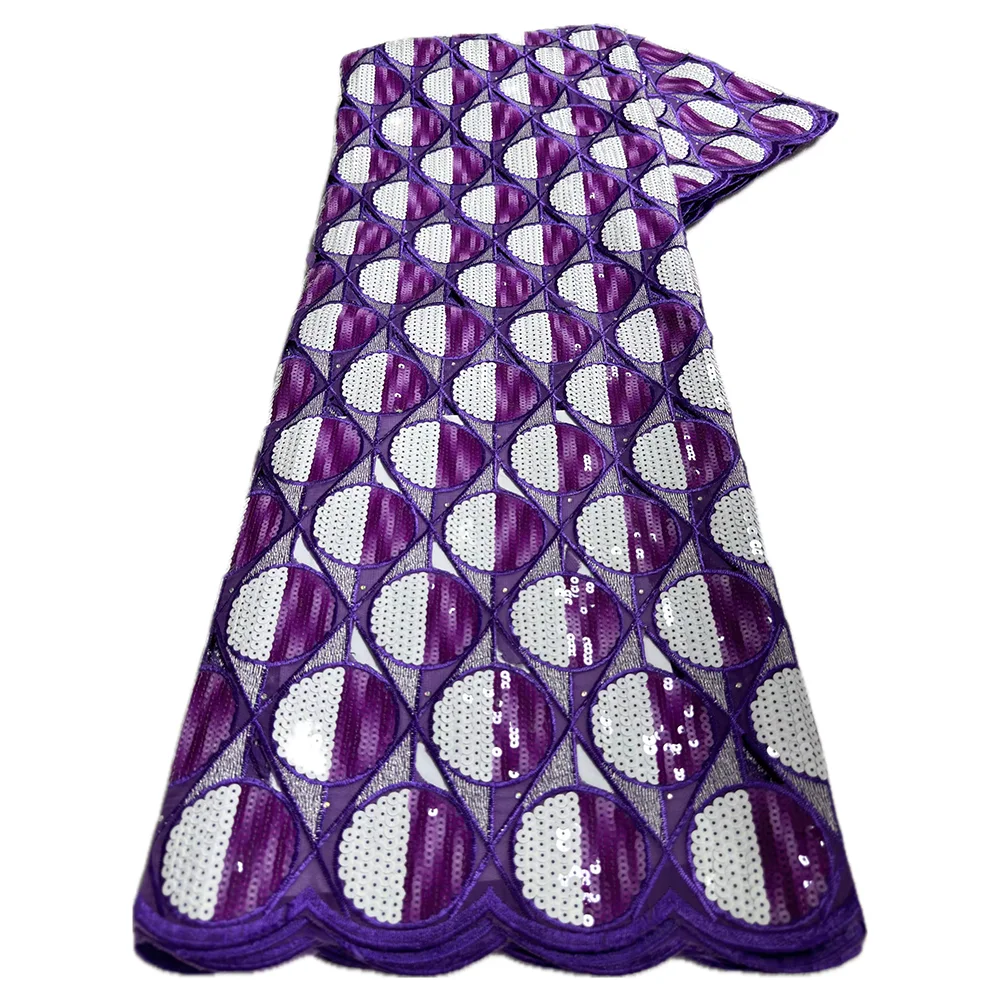 Color: WHITE, Length: 5 yards, Width: 120cm - 5 Yards High grade African Organza Cutout Lace Clean Holed Sequins Voile Fine Textured Nigerian Fabric For Occasions Celebrants