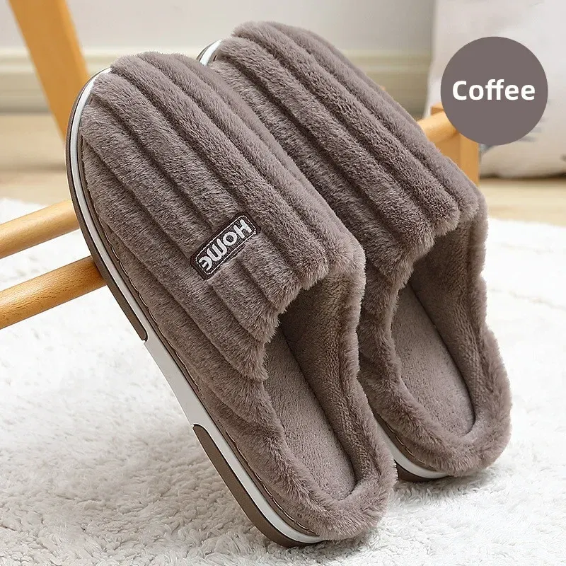 Color: Clear, Shoe Size: 40-41 - New Men Big Size 48 49 Winter Warm Slippers Women Soft Plush Furry Shoes Casual Flats Home Couples Bedroom Anti-Slip Slides