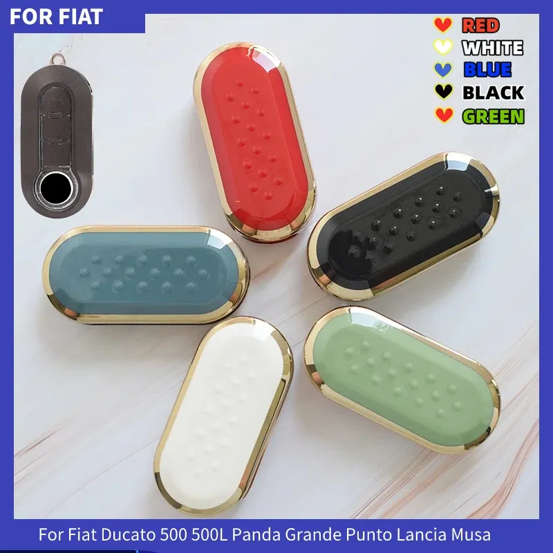 Color Name: GRAY - 3Buttons TPU Car Flip Key Case Cover For Fiat Ducato 500 500L Panda Grande Punto Lancia Musa Auto Shell Fob Accessories