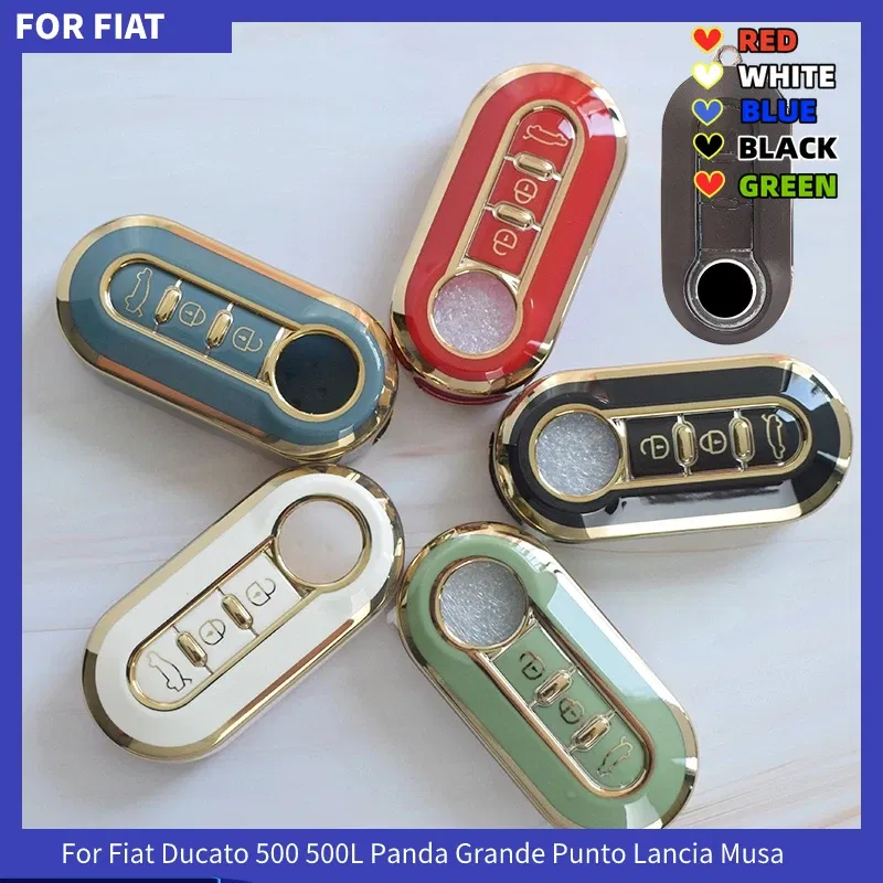 Color Name: GRAY - 3Buttons TPU Car Flip Key Case Cover For Fiat Ducato 500 500L Panda Grande Punto Lancia Musa Auto Shell Fob Accessories