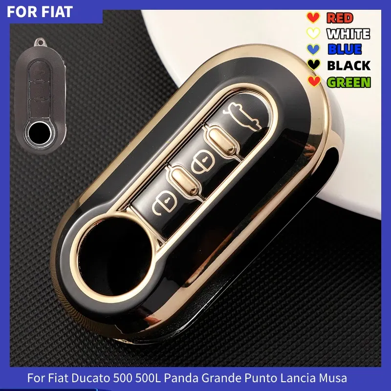 Color Name: GRAY - 3Buttons TPU Car Flip Key Case Cover For Fiat Ducato 500 500L Panda Grande Punto Lancia Musa Auto Shell Fob Accessories