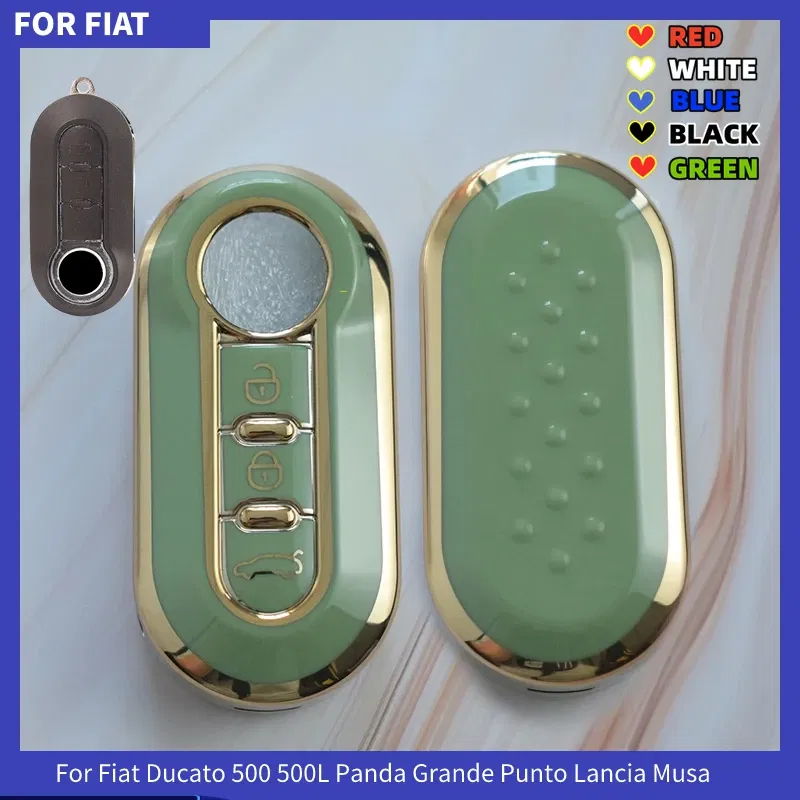 Color Name: GRAY - 3Buttons TPU Car Flip Key Case Cover For Fiat Ducato 500 500L Panda Grande Punto Lancia Musa Auto Shell Fob Accessories