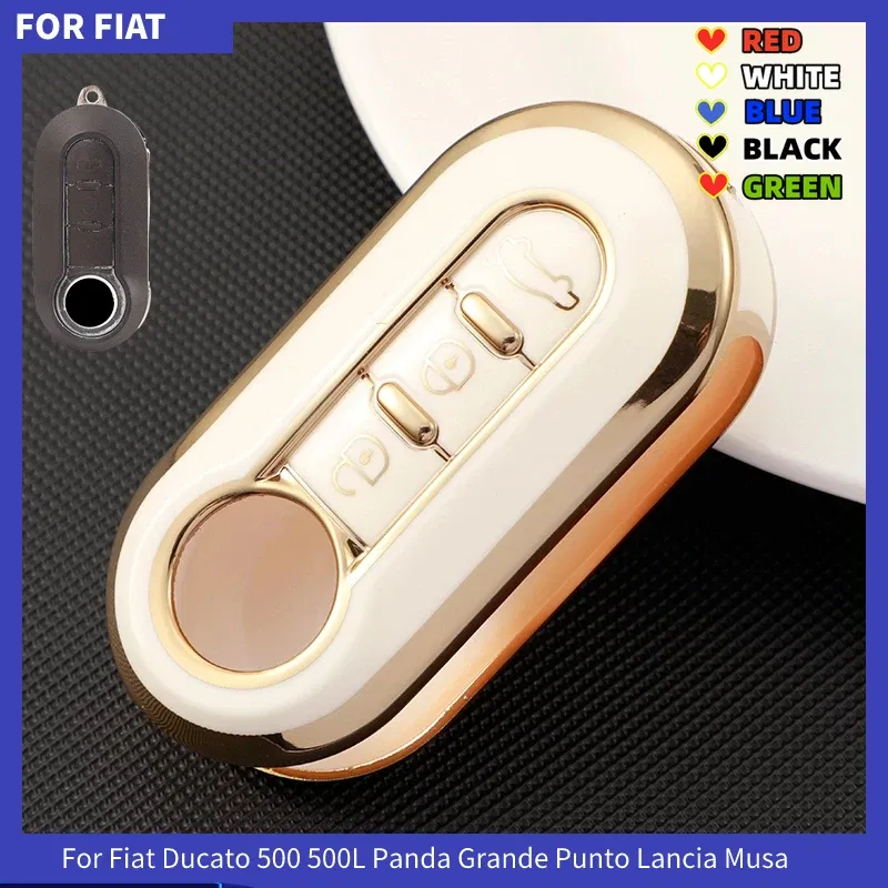 Color Name: GRAY - 3Buttons TPU Car Flip Key Case Cover For Fiat Ducato 500 500L Panda Grande Punto Lancia Musa Auto Shell Fob Accessories