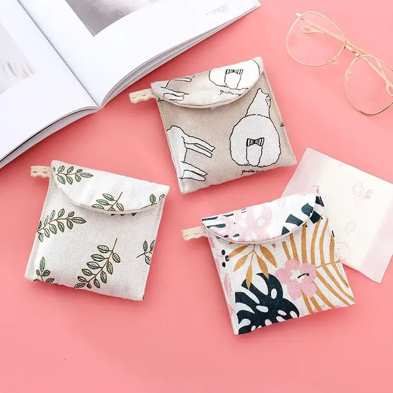 Color: Red - Portable Women Cosmetic Organizer Sanitary Napkin Storage Bag Girls Ladies Cute Coin Card Sanitary Pad Pouch Small Cosmetic Bag