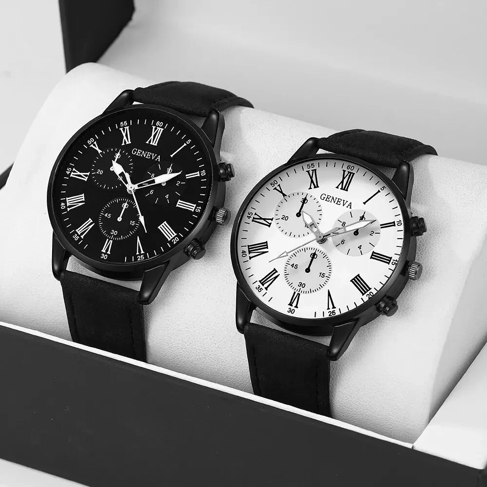 Color: Ivory - 2PCS Set Couple Fashion Casual Leather Watches Ladies Simple Dial Quartz Wristwatches Dress Clock Montre Femme