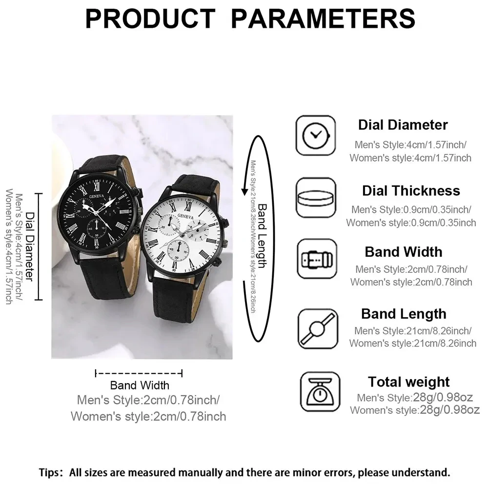 Color: Ivory - 2PCS Set Couple Fashion Casual Leather Watches Ladies Simple Dial Quartz Wristwatches Dress Clock Montre Femme