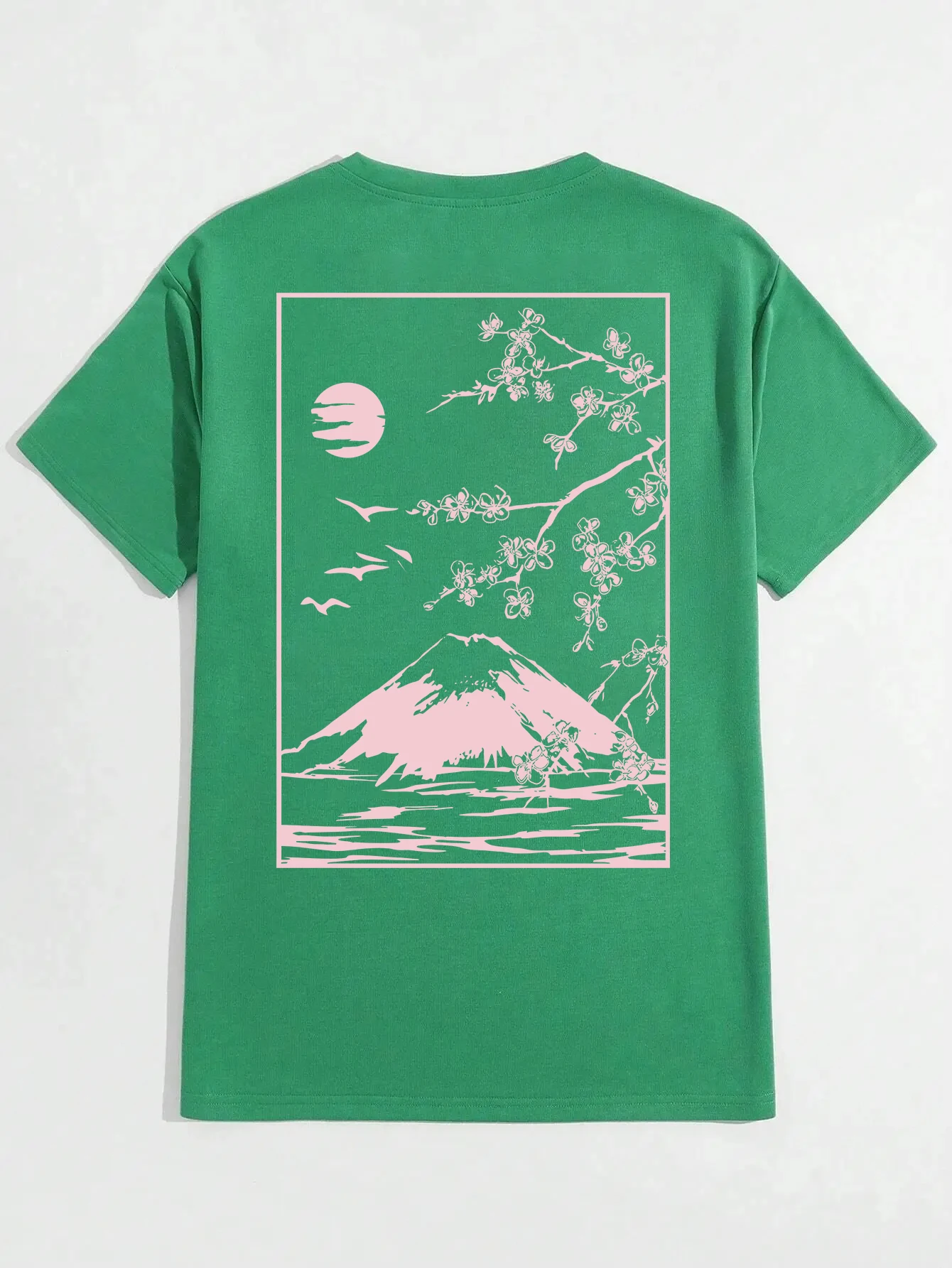 Color: Gold, Size: M - Tokyo Sakura Mount Fuji Business Card T Shirt Men Fashion Tee Clothing Cotton Summer Casual Tops Hip Hop Loose Cotton T-Shirt