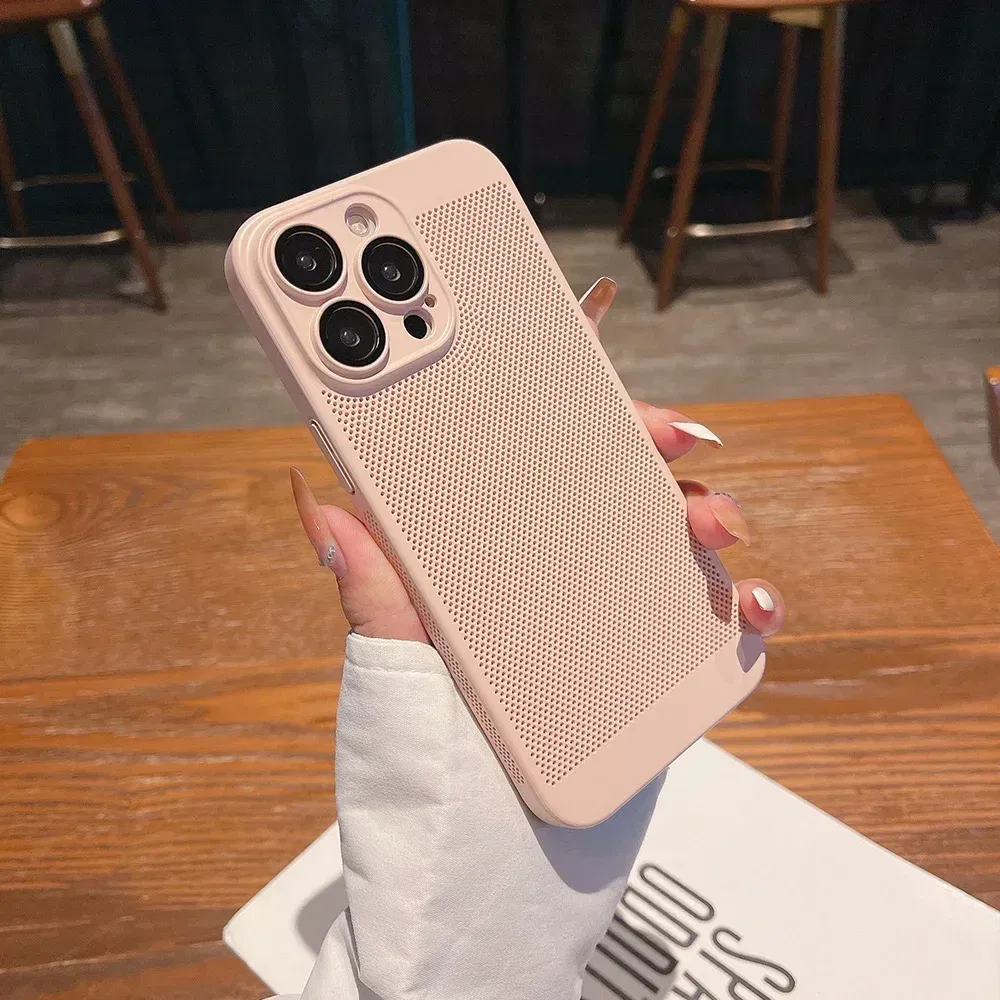 Color: Beige, Compatible-Phone Models: For iPhone 15 Pro Max, Ships From: CHINA - Breathable Heat Dissipation Cooling Case For iPhone 16 Pro Max 15 14 13 12 11 PC Hard Back Cover